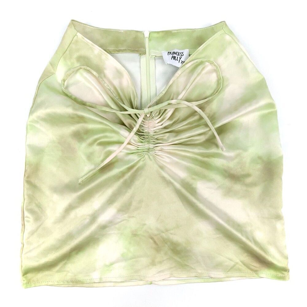 NEW Princess Polly Celebration Ruched Front 90s Micro Mini Skirt Lime Tie Dye 2
